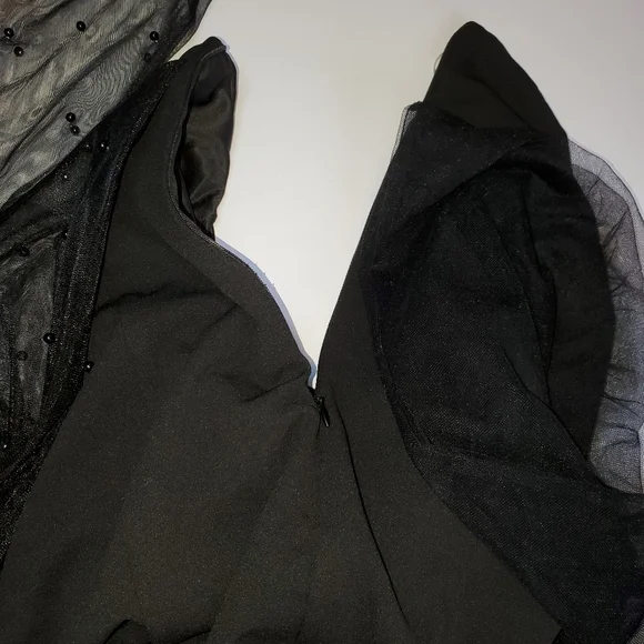 NWOT Lulus Elegant Indication Black Mesh Pearl One-Shoulder Midi Dress Sz L - Picture 11 of 15